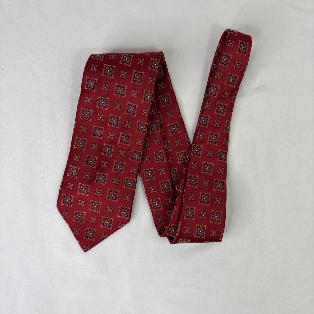 Bolgheri Red Silk Necktie squares print, Made In Italy, 100% silk. classic, glam